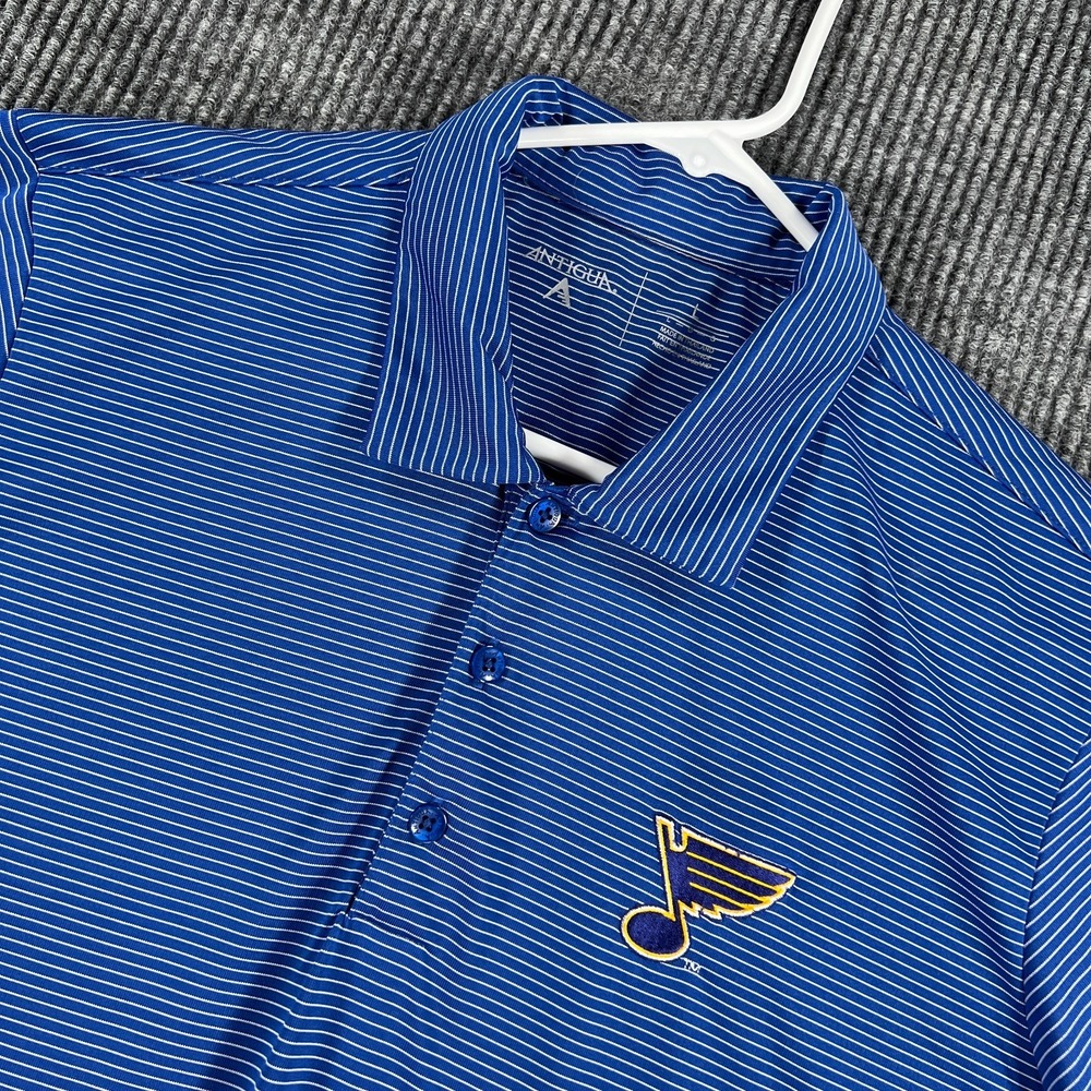 St. Louis Blues Polo Shirt Mens Large Striped Short Sleeve Antigua NHL Hockey